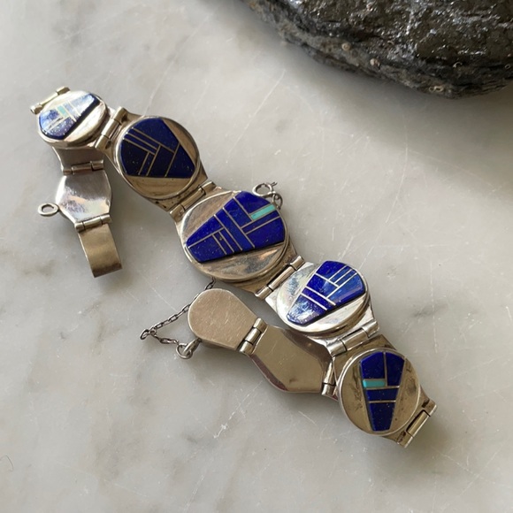 Navajo Native American Vintage Zora Joe and Rick Tolino Lapis Link Bracelet - Picture 13 of 16